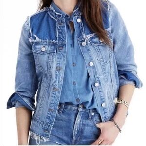MADEWELL Distressed Collarless Denim Jacket Thunder Cloud Fitted sz Small